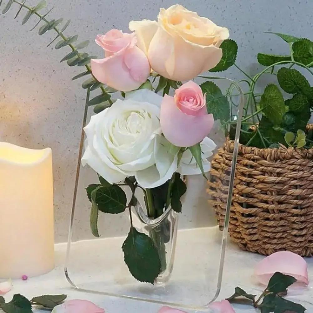 Acrylic Frame Vase Clear Modern Flower Display Art Decor Living Room Home Decoration Desktop Bookshelf Decoration Flower Vase