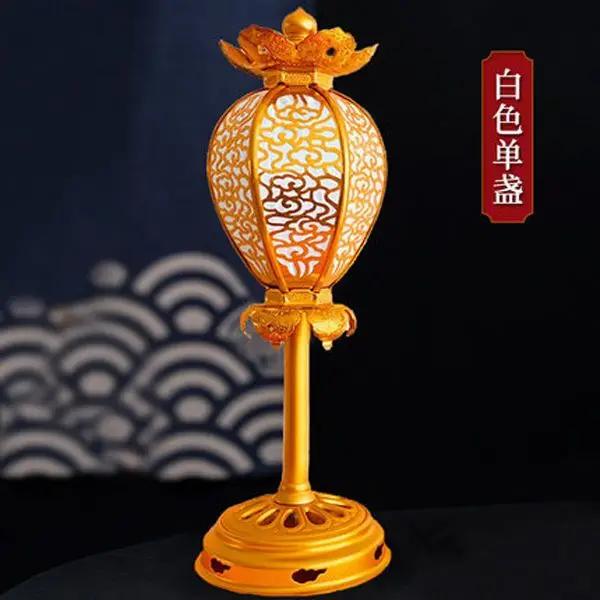 Hliníkový zlacený palácový svícen (v 24 cm), buddhistický chrámový materiál, chrámová domácí oběť, feng shui požehnání