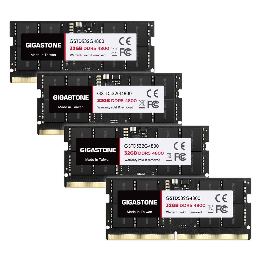 

Performance Memory GIGASTONE 32GBx4 DDR5 4800MHz SODIMM 262 Pin Unbuffered High Performance Memory Module Upgrade for Laptops [High DDR5] (128GB Kit)