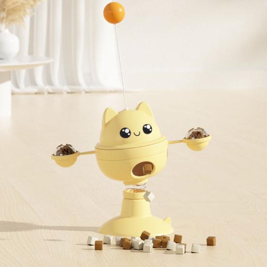 Wobbling Cat Toy with Suction Cup Interactive Cat Teaser Wand Toy with Gall Fruit Balls Treat Dispenser Toy for Indoor Cats Entertainment