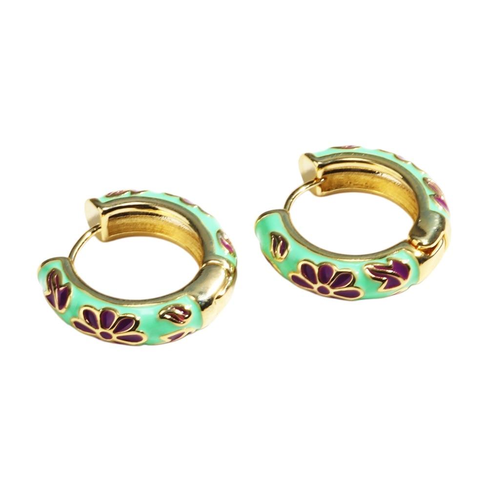 Traditional Flower Enamel Ear Rings Chinese Glaze Ear Jewelry Chinese Style Earrings  Jewelry