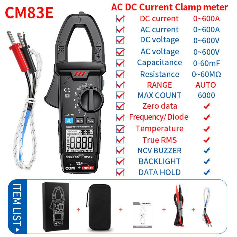 AC/DC 600A NCV DC Current Clamp Multimeter Intelligent Anti-Burn Auto Range Clamp Ammeter Digital Clamp Meter