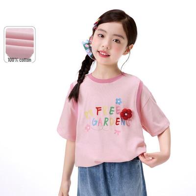 Girls' Pure Cotton Letter Print Short Sleeve T-Shirt