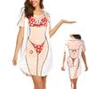 Funny Shirts for Women 3D Bikini Printed Short Sleeve Baggy T Shirt Ladies Oversized Fake Body Graphic Swimsuit Beach Coverup
