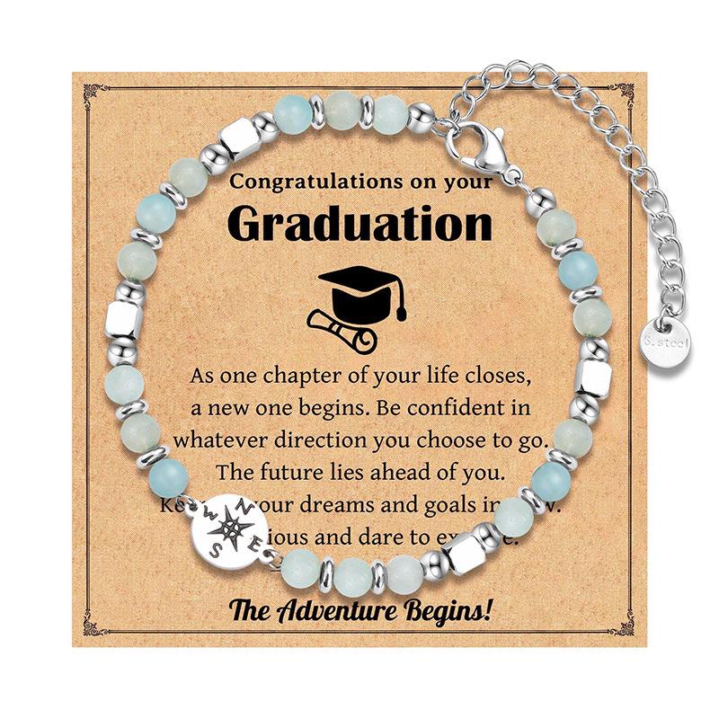 

Natural Stone & Stainless Steel Compass Bracelet - Graduation Gift