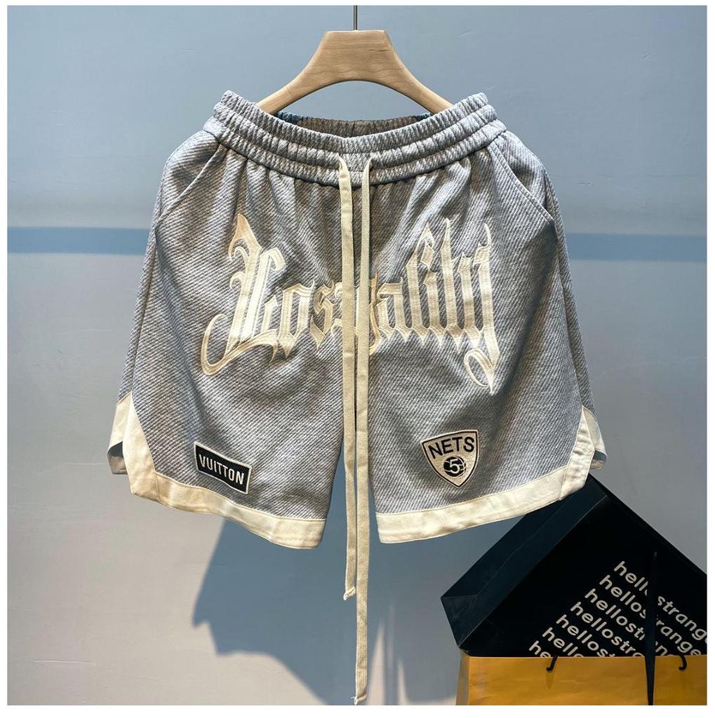 "2024 Men's Hong Kong Style Casual Summer Shorts - Youth Loose Fit with Letter Fashion Label"
