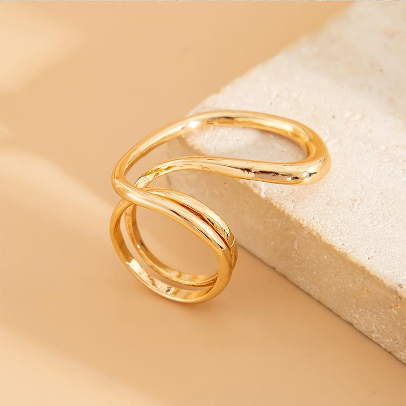 Personality Metal Line Hollow Open Ring Set for Women Punk Gold Color Circular Irregular Index Finger Ring Design Sense Jewelry