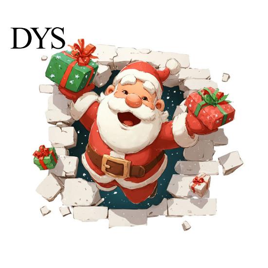 Seasonal Wall Art 3D Santa Claus Christmas Decals, Break Through Reindeer Decals Window Stickers, Removable Winter Holiday Decorations for Living Room