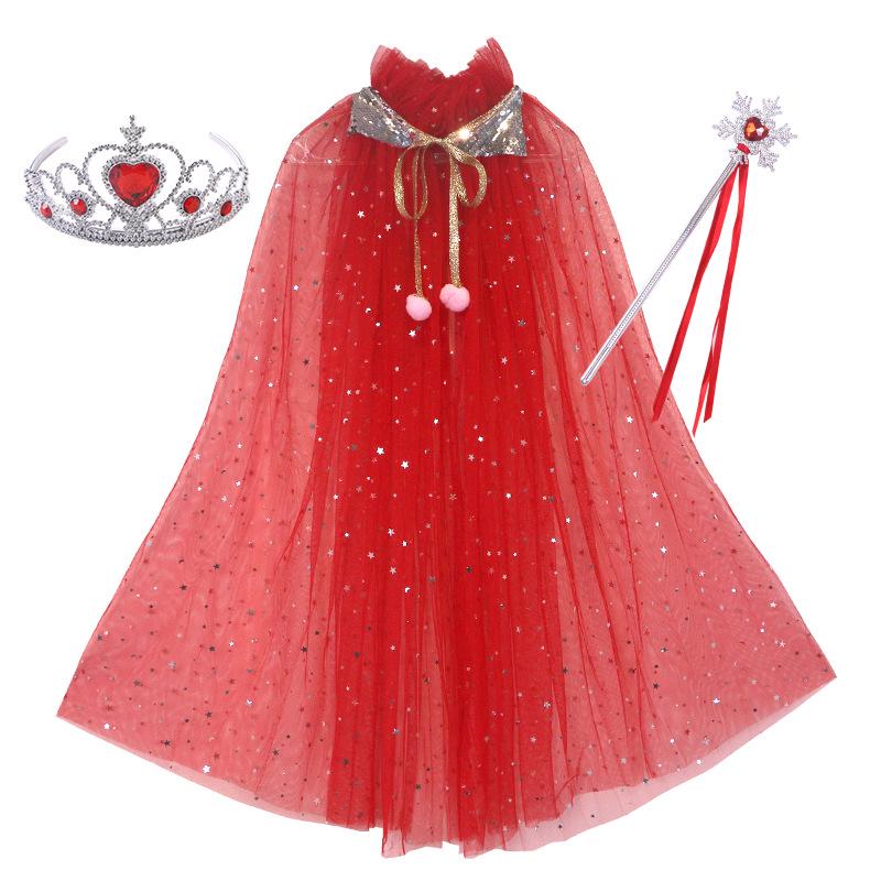 Girls' Elsa Princess Frozen Crown Set with Sequined Cape Shawl