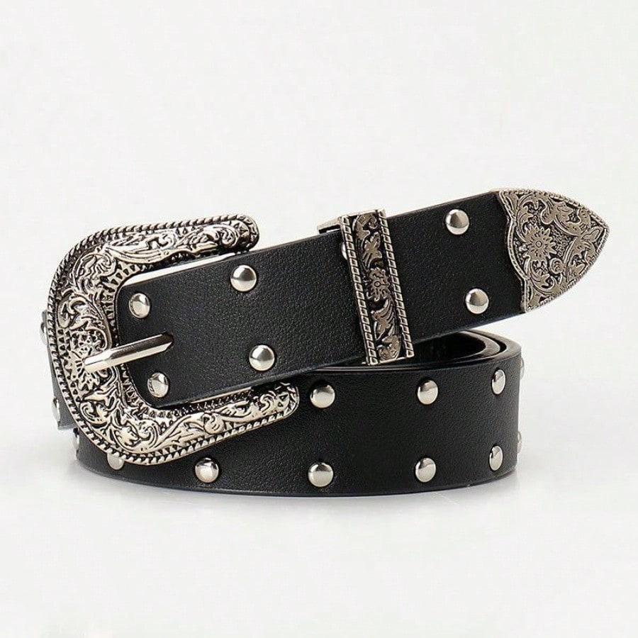 Vintage Carved Rivet Y2k Design, Niche American Style Belt and Pants Strap