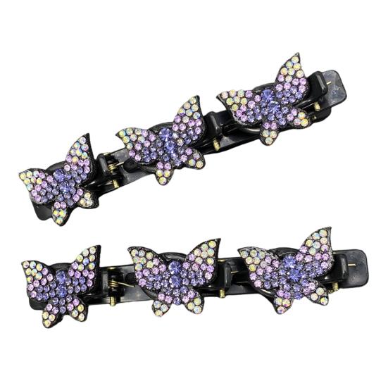 

2 шт. женские шпильки для волос сверкающие искусственные хрустальные бабочки декор плетеные заколки для волос двухслойные шпильки для волос с челкой фиолетовый