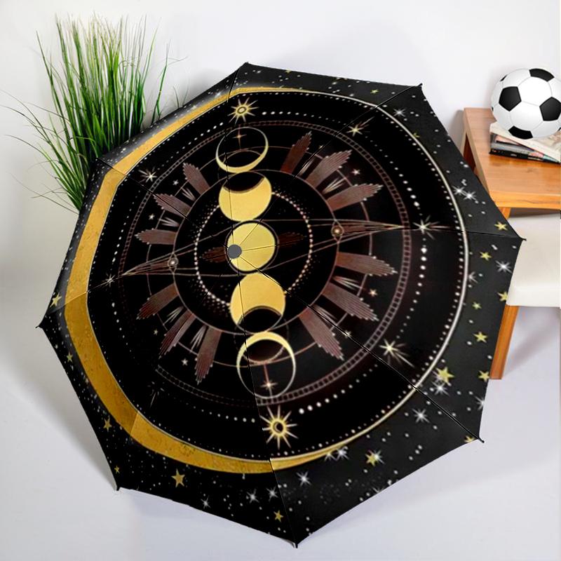 Retro Sun and Moon Umbrella Automatic Open/close, Sturdy Iron Frame & 8-Rib Struct, Umbrella for Women & Men, Christmas Gifts