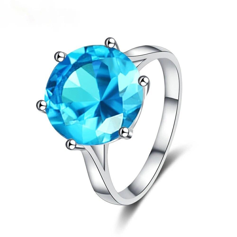 Women's Jewelry Silver Rings Blue Zircon Oval Wedding Ring For Women Girls Party