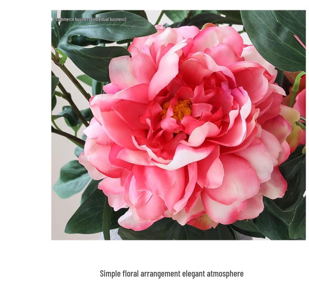 Peony Silk Flower Arrangement - Artificial Floral Decoration for Living Room and Dining Table