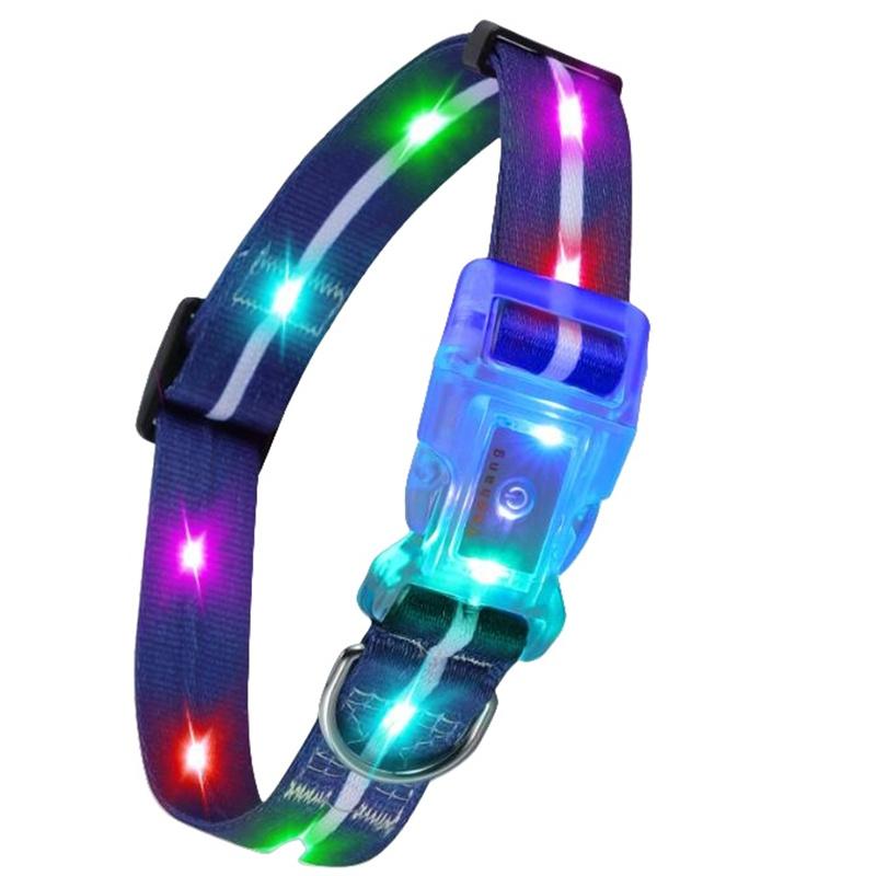 LED Dog Pet Collars Luminous Necklace Buckle IP68 Waterproof Rechargeable Martingale Dog Hunting Stuff for Big Breed Reflective