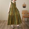 DIMANAF Plus Size Dress Summer Women Vintage Linen Elegant Style Sleeveless Floral Loose New Long Dress 8029