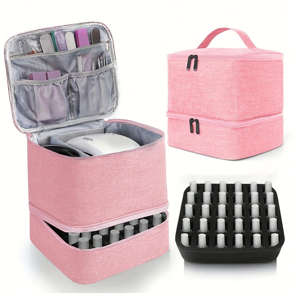 Nail Polish Organizer Box, Double-layer Nail Art Tool and Nail Dryer Box, Nail Polish Portable Box with Dividers