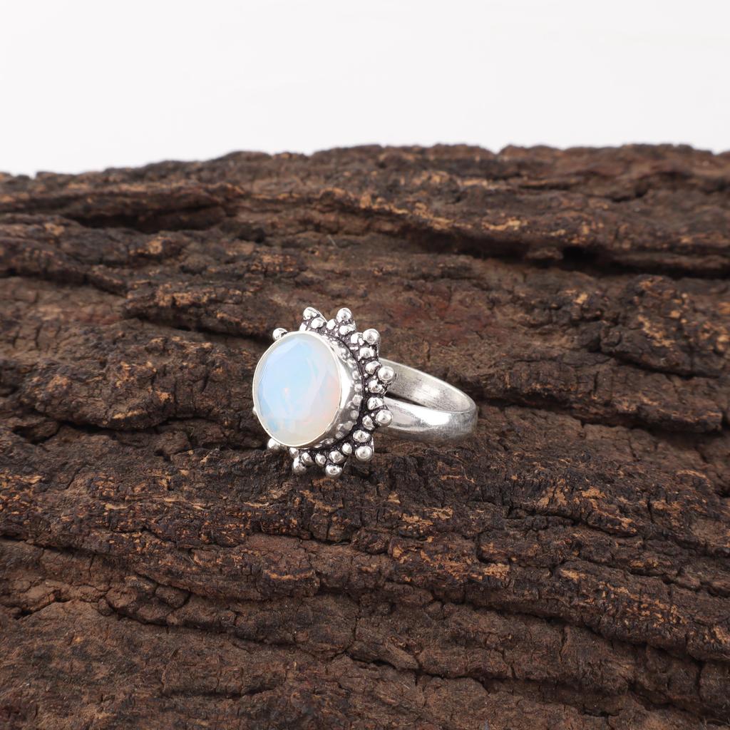 Milky Opal Gemstone Jewelry, Handmade Silver Beautiful Ring, 925 Solid Sterling Silver Jewelry, Meditation Ring Gift For Grandma