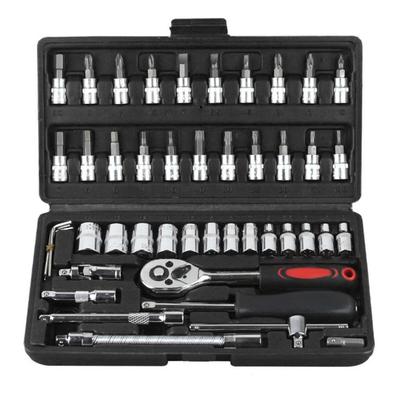 46PCS Vehicle Repair Ratchet Screwdriver Tool Complete Polished Surface for Motorcycle Bicycles Electric Bikes Black