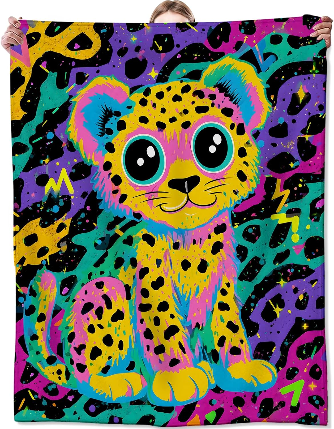 

Colorful Leopard Animal Art Throw Blanket Kawaii Design for Living Room Decor Gift for Her PopArtStyle 70x100cm28x39in