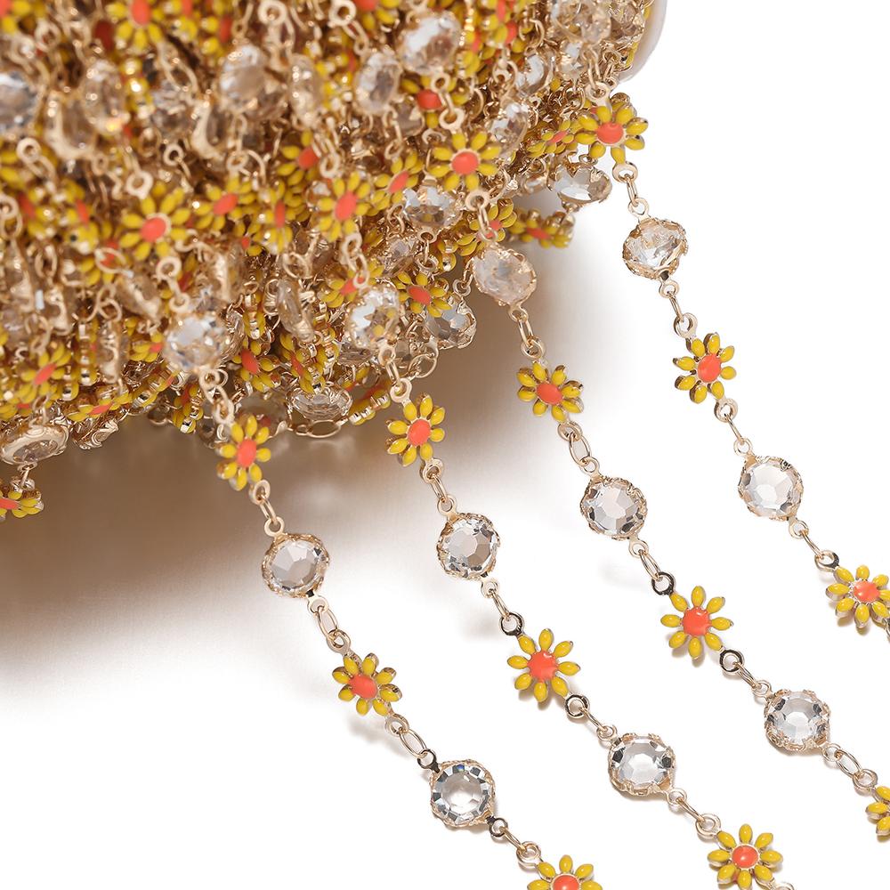 1meter Copper Chains Daisy with Glass Rhinestone Chain Findings for Bracelet Necklace DIY Jewelry Making Accessories