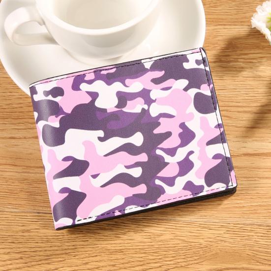 Herren Tarnung Brieftasche Schlanke Kartenbrieftasche mit Ausweisfenster Kurze Zweifach-Brieftasche mit Mehreren Kartenfächern und Geldscheinfach Geschenk für Ehemann Vater
