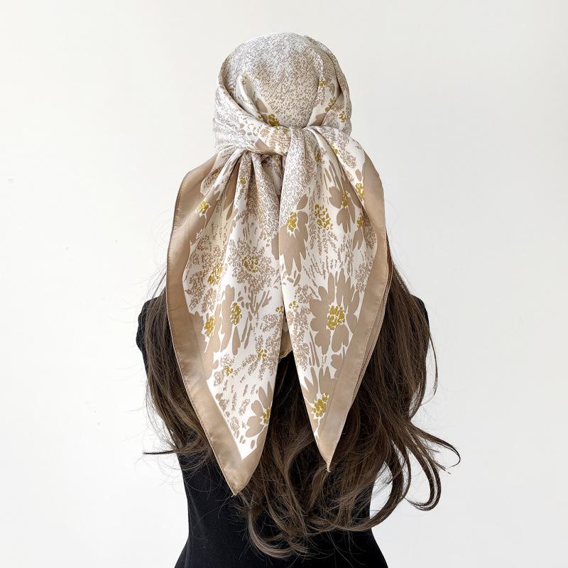 Women's 90cm Large Square Silk-Style Chain Print Headscarf & Shawl