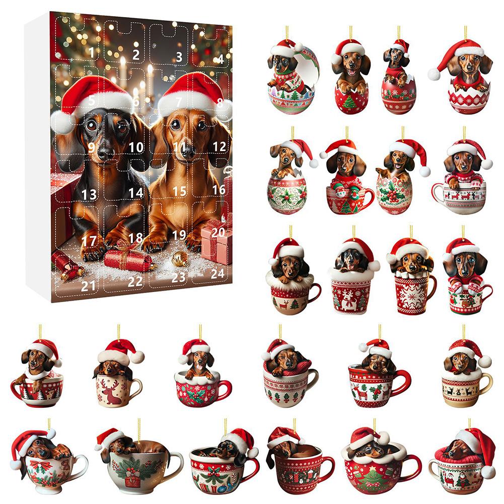 2025 Holiday Advent Calendar Cow Ornaments Christmas Advent Calendar Acrylic Cartoon Highland Cow Hanging Decorations Home Decor