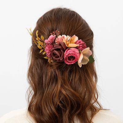 Multicolor Flower Hair Combs Alloy Simulated Flower Bridal Hairpin Bohemian Cloth Thai Toothed Insert Comb