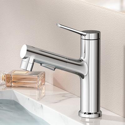 Black/Silver Bathroom Faucet with Pull-Down Sprayer, Hot and Cold Water Mixer Water Tap, Ceramic Cartridge & Brass Material