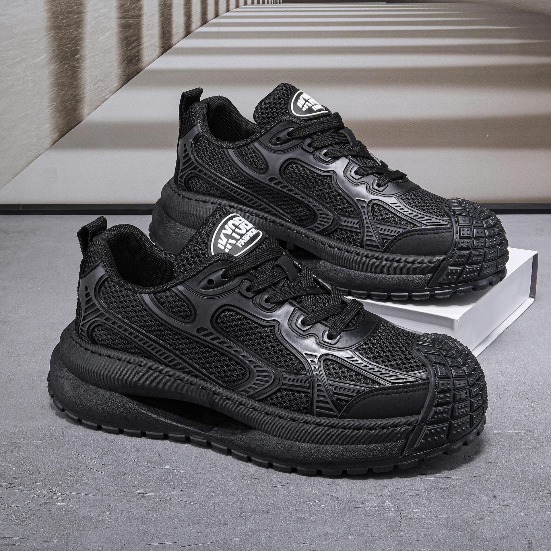 

2025 new men s shoes summer mesh breathable men s comfortable casual shoes platform versatile dad shoes sports men s shoes 44 чорний колір сірий