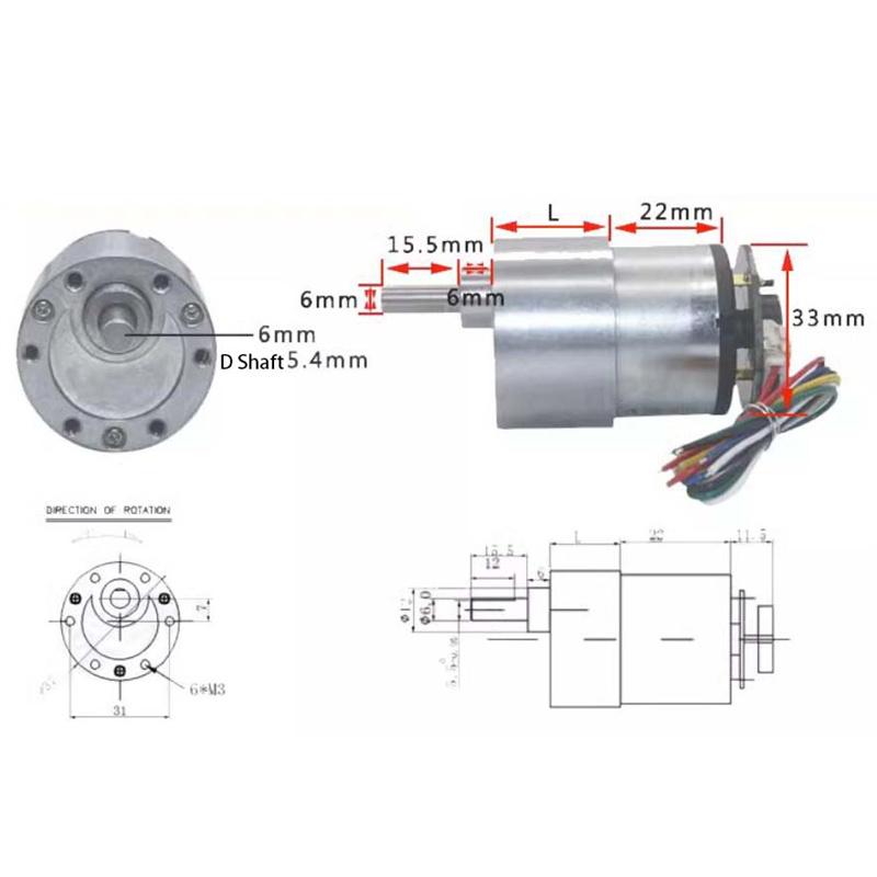 JGB37 520B Encoder Gear Motor DC 6V 12V High Torque Forward And Reverse Hall Encoder Electric Micro Metal Gear Reduction Motor