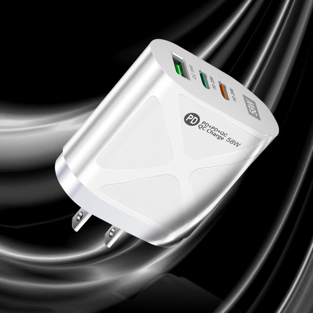 58W Dual Fast Charger with 2PD+QC3.0 USB, EU/US/UK/KR/AU Plug Options