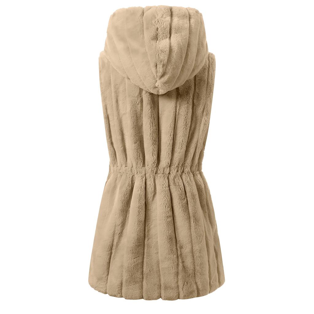 Einfarbige, warme Canvas-Weste aus Fleece für Damen im Herbst/Winter