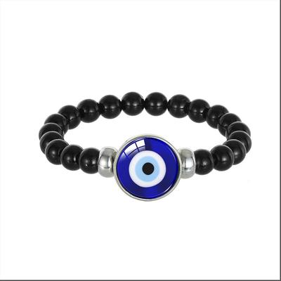 1Pc Turkish Blue Eye Black Bead Bracelet, Exotic Evil Eye Elastic Unisex Wristband