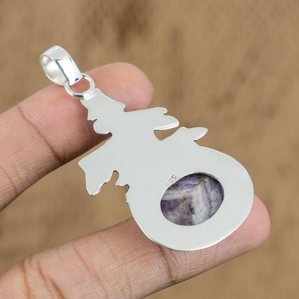 Wedding Gift For Her 925 Silver Natural Chevron Amethyst Gemstone Pendant