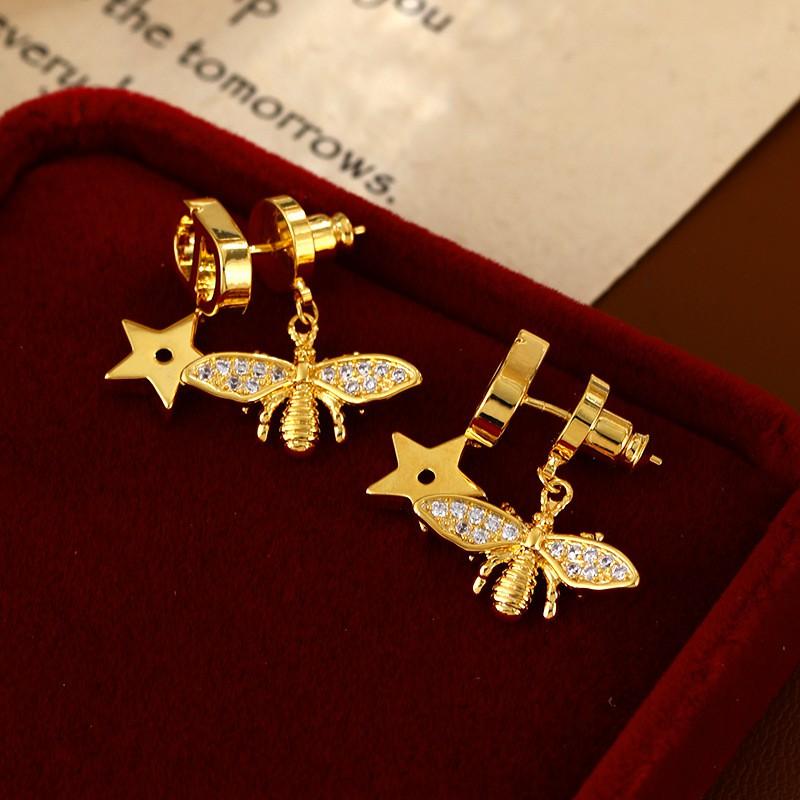 CD Classic Bee Zircon Earrings Convertible Star Studs Needle Fashion Jewelry Women