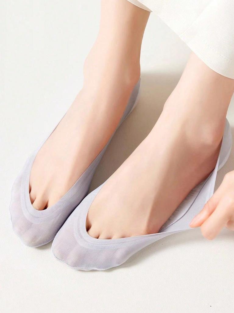 5 Pairs Women's Spring Summer Solid Color Cool Breathable Invisible Ice Silk Short Socks