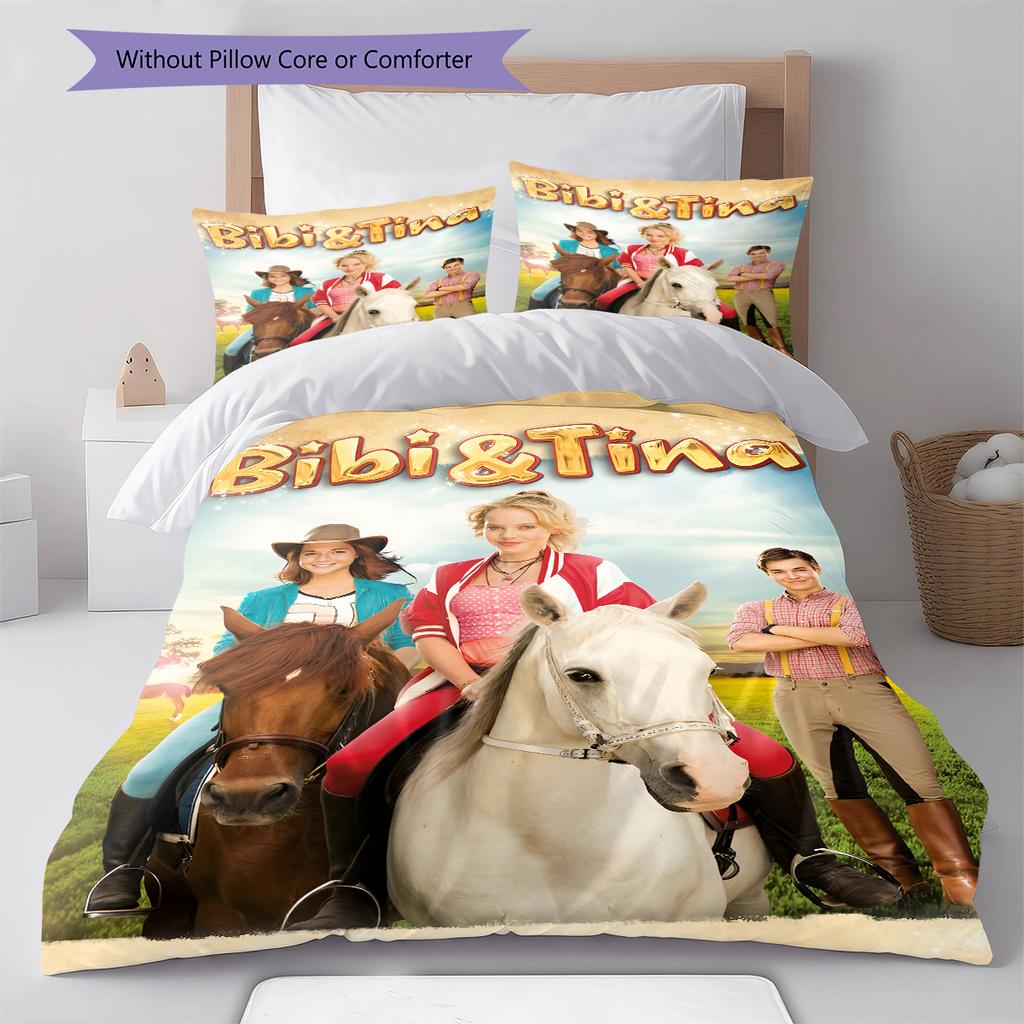 Bibi and Tina Pattern Bedding,Quilt Set Quilt Cover Pillowcase Home Birthday Gift (1 * Duvet Cover + 2 * Pillowcase, Without Core)