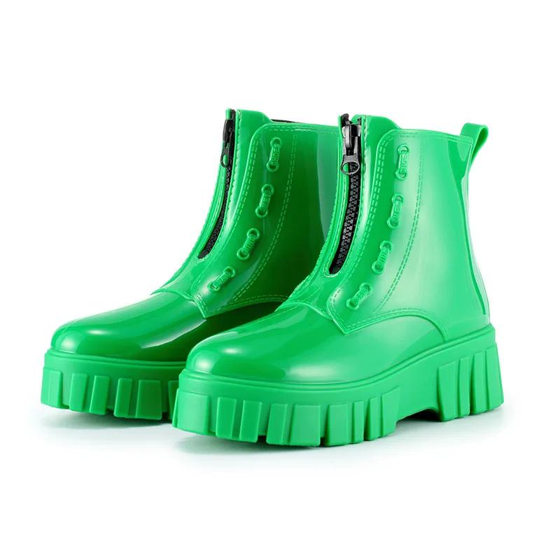 Fashion Mid Tube High Top Motorcycle Rain Boots  Women's Anti Slip and Wear-resistant Rain Shoes  Women Fashion Punk Thick Soled Shoes