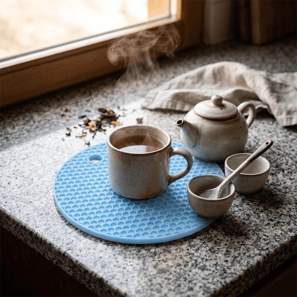 5Pcs Silicone Heat Insulation Mat Round Honeycomb Heat Resistant Coaster Thermal Insulation