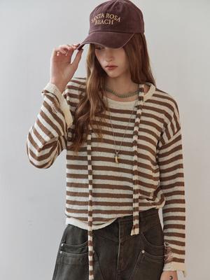 MAXZA Damaged Stripe Scarf Knit Pullover