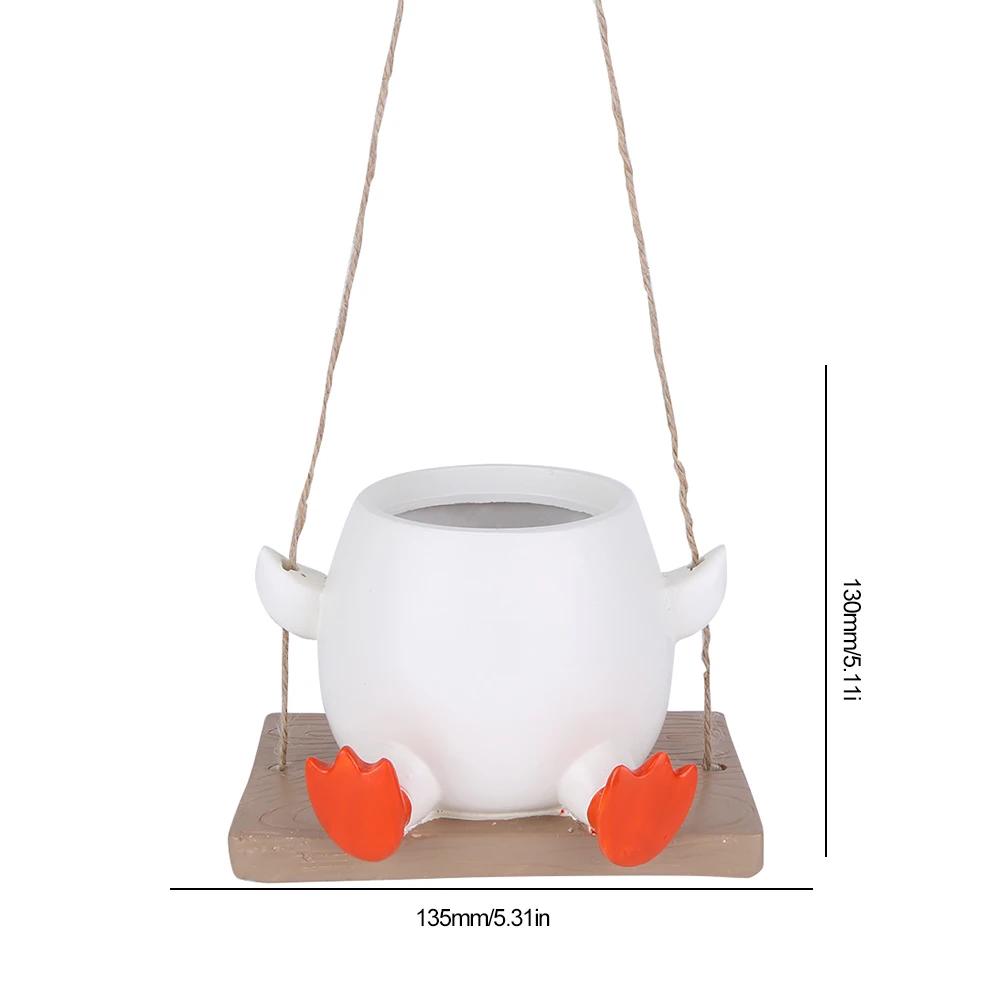 Swing Flower Planter Resin Flowerpot Container Creative Wall Hanging Gnome Penguin Planter with Twine IndoorOutdoor Garden Decor