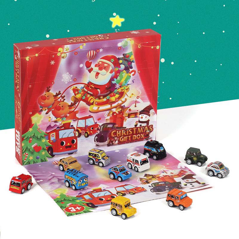 Non-Toxic New Christmas Countdown Calendar Blind Box Surprise Demolition Toy Pull Back Inertial Car Toy Blind Box Fun Christmas Gifts