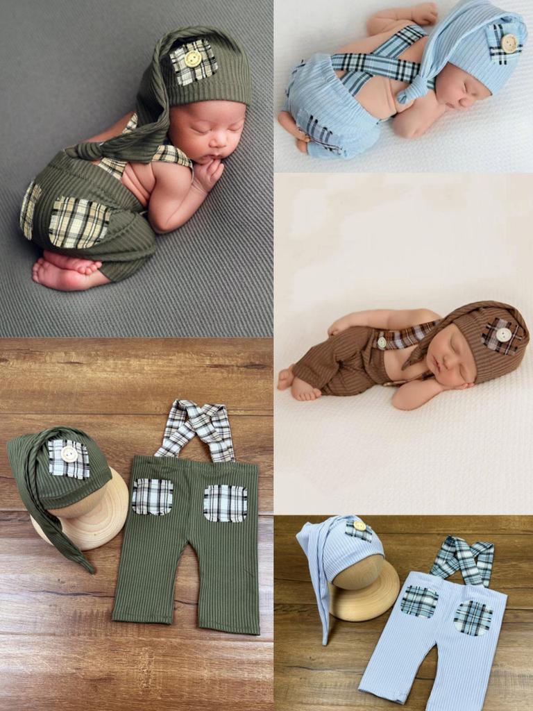 2-Piece Newborn Photoshoot Outfit: Hat & Overalls