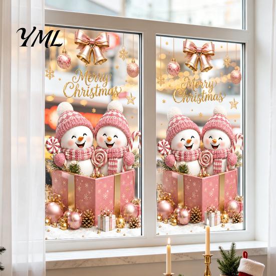 Removable Festive Wall Art Christmas Window Clings, Cute Snowman Santa Penguin Reindeer Stickers for Decals Glass, Reusable Holiday Static PVC