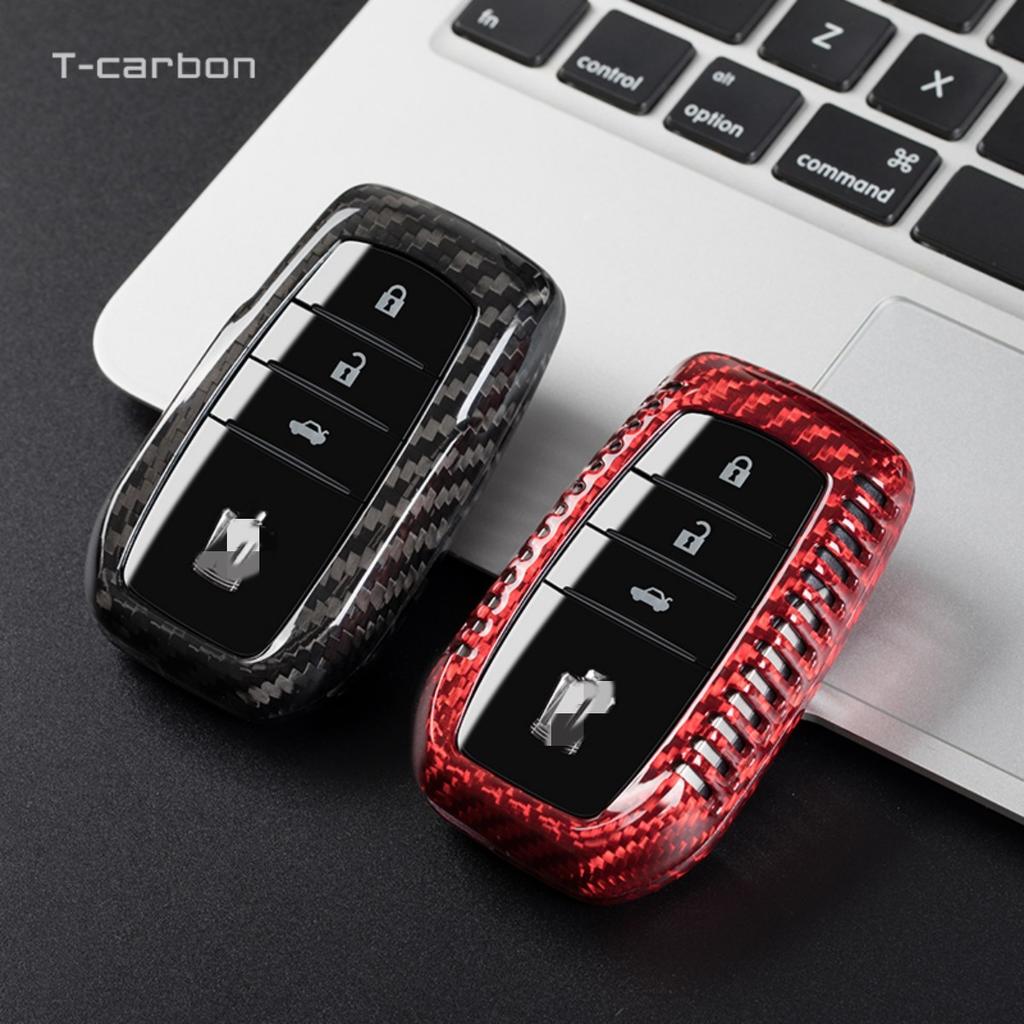 T-Carbon Carbon Fiber Car Key Cover For Toyota Camry Hybrid Land Cruiser Alphard Hillix Highlander Rav4 Key Fob Accessories