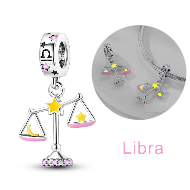 Twelve Constellations Star Sign Copper Vintage Zodiac Beads Fluorescent Charms Fit Original Bracelet