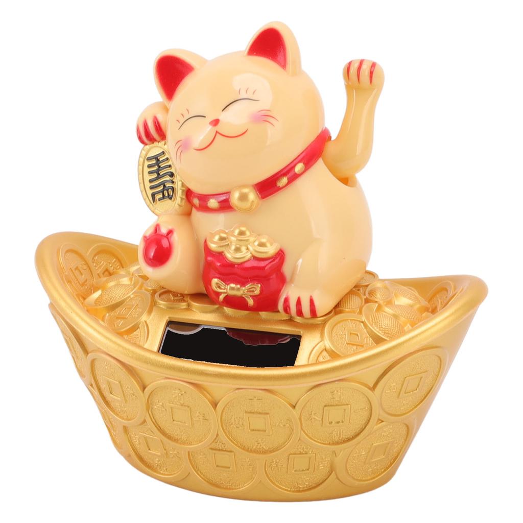 Solar Energy Lucky Cat Ornament Solar Wealth Welcome Waving Hand Fortune Cat Statue for Home Car