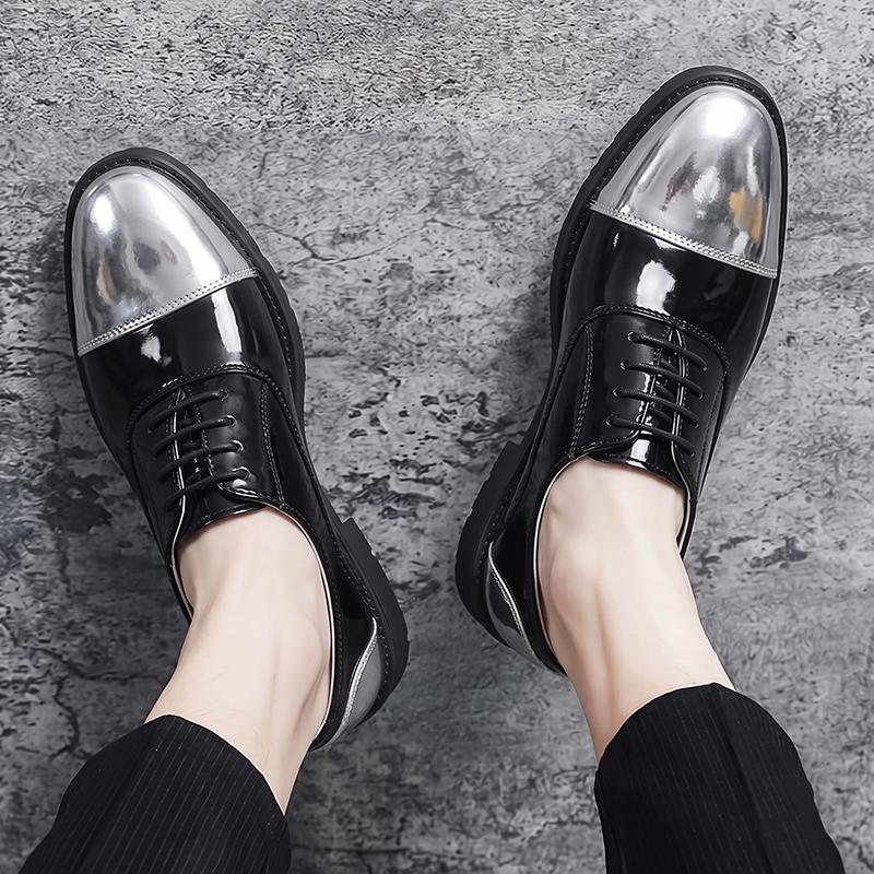 Men’s Derby Retro Black Gold Silver Leather Oxfords Dress Shoes Formal Office Business Shoes Tuxedo Wedding Shoes Plus Size